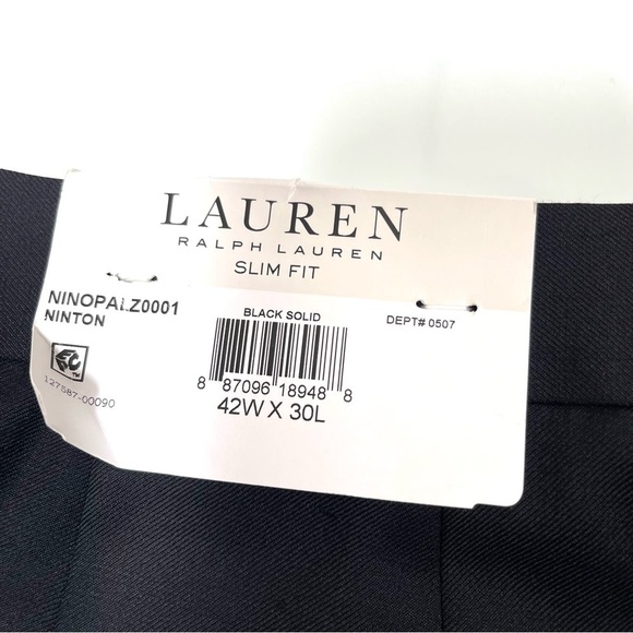 Lauren Ralph Lauren Mens Slim Fit Dress Pant Size 42X30 black, Hem Modified see - Picture 7 of 7